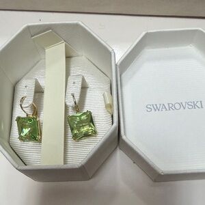 Swarovski Lime Green Square Crystal Drop Earrings